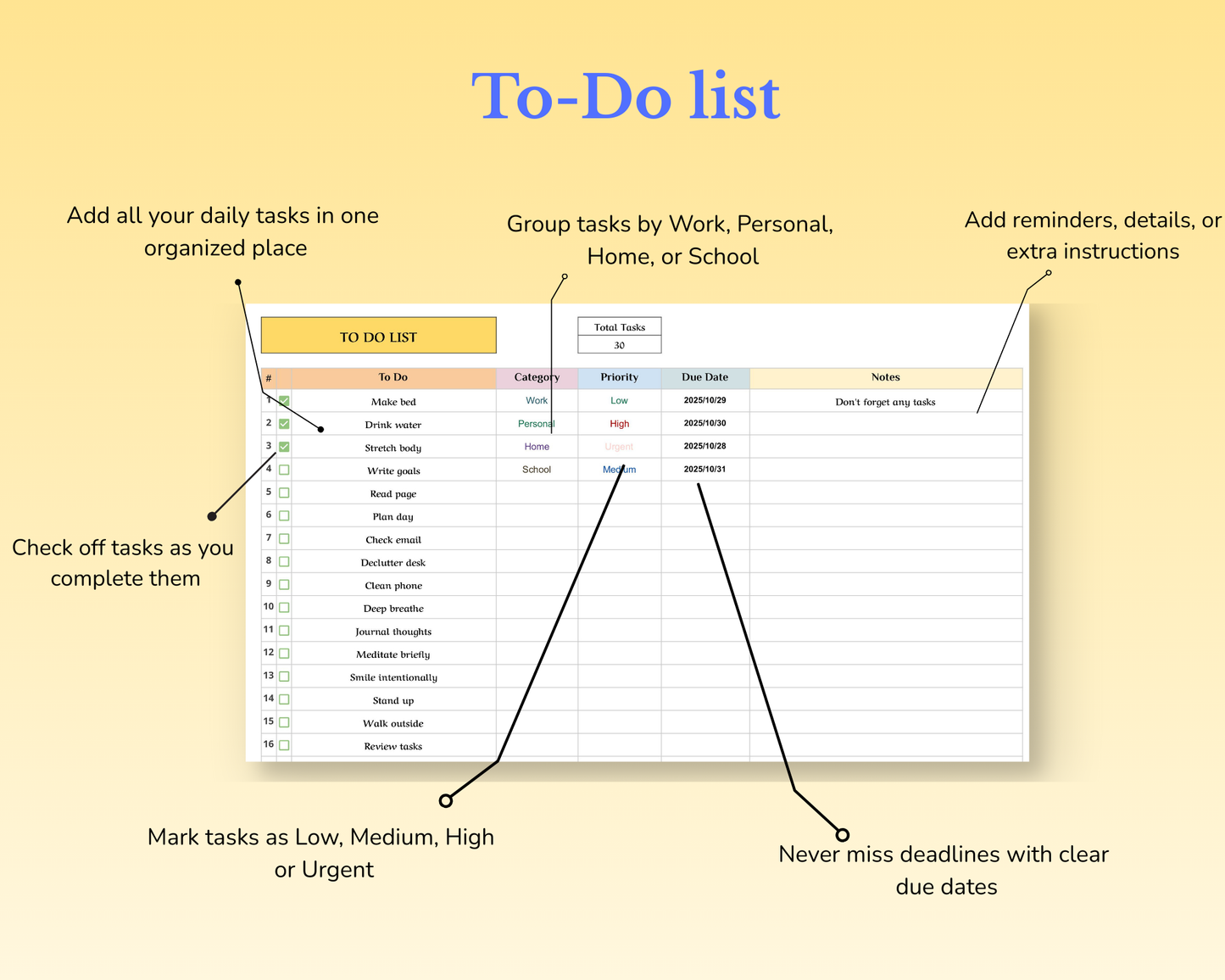 To-Do List Spreadsheet